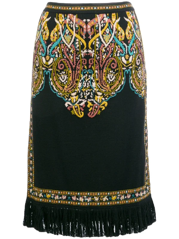 patterned knit fringe skirt cashmere skirt fine