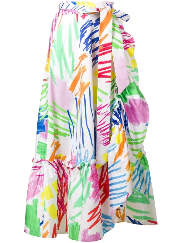 scribble print wrap skirt a-line skirt cut