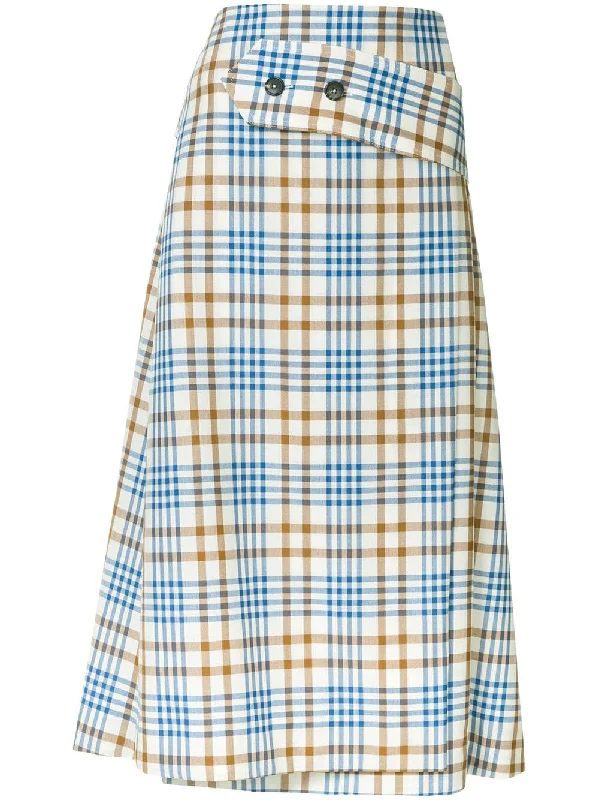A-line checked skirt elastic waist skirt