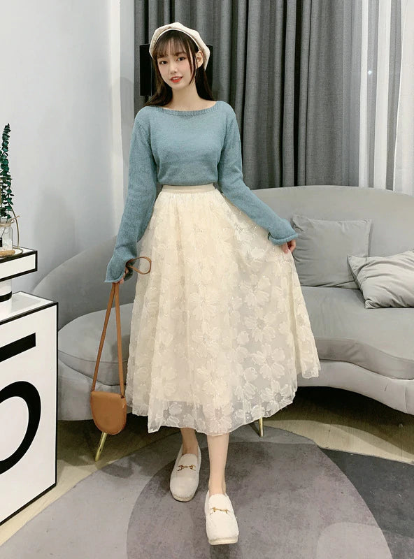 HEAVY-DUTY BEADED LACE SKIRT cotton skirt soft