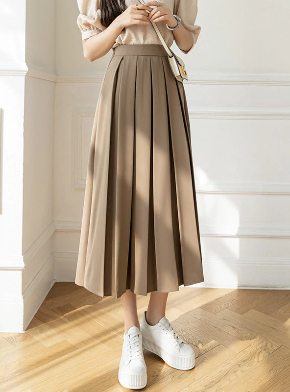 RETRO PLEATED DESIGN ELASTIC HIGH WAIST SKIRT lace skirt intricate