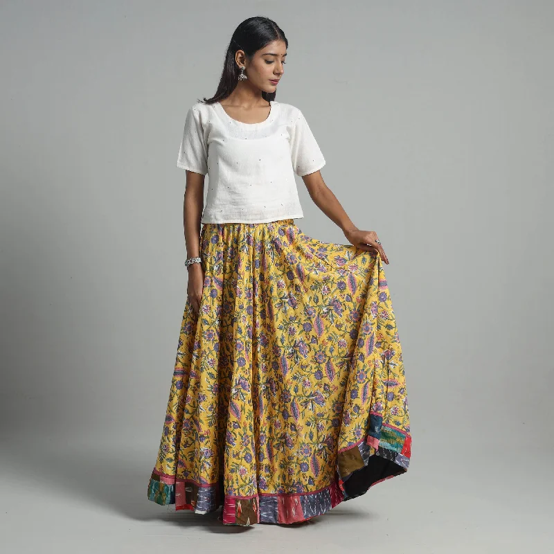 Yellow - Sanganeri Block Print Cotton Long Skirt 17 high waist skirt