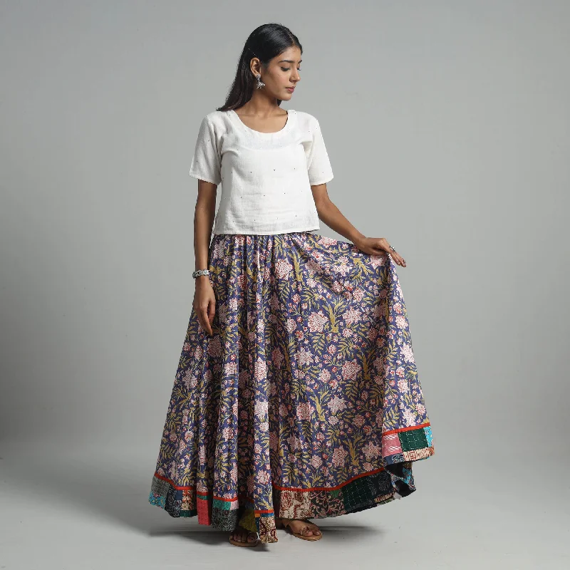 Purple - Sanganeri Block Print Cotton Long Skirt 18 wool skirt sturdy