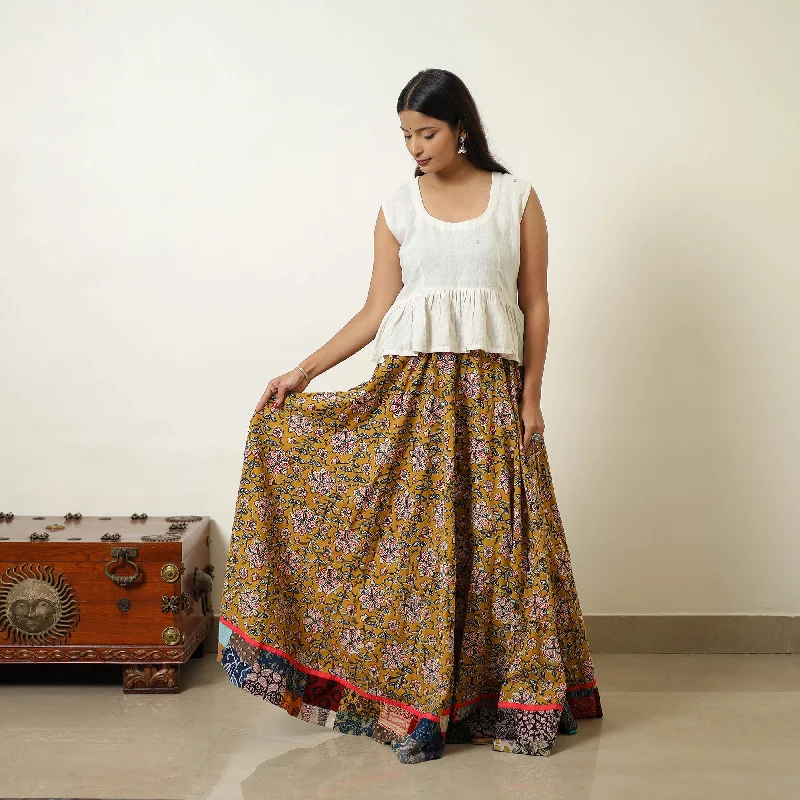 Yellow - Hand Block Printed Cotton Long Bagru Skirt 01 chiffon skirt airy