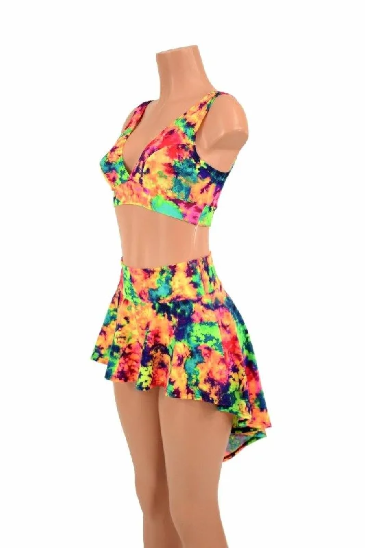 3PC UV GLOW Rave Skirt, Shorts & Bralette Set lace skirt feminine