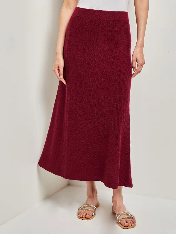 A-Line Textural Stripe Cashmere Midi Skirt leather skirt durable