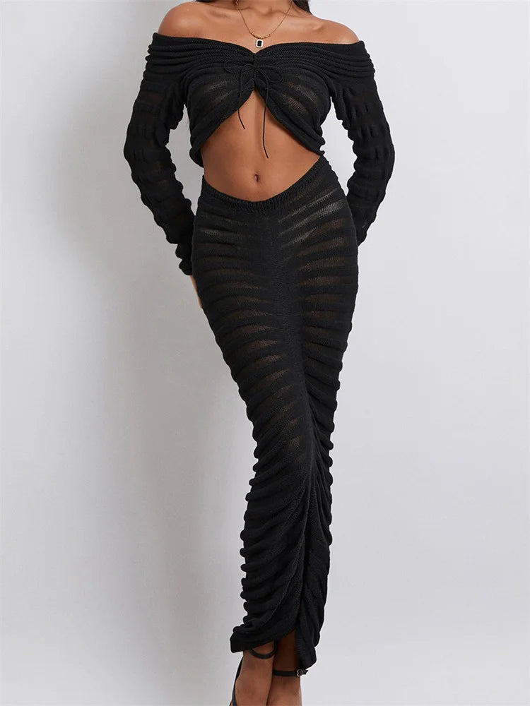 JuliaFashion - Alluring Skirts Sexy Off Shoulder Party Suits flowy skirt hem
