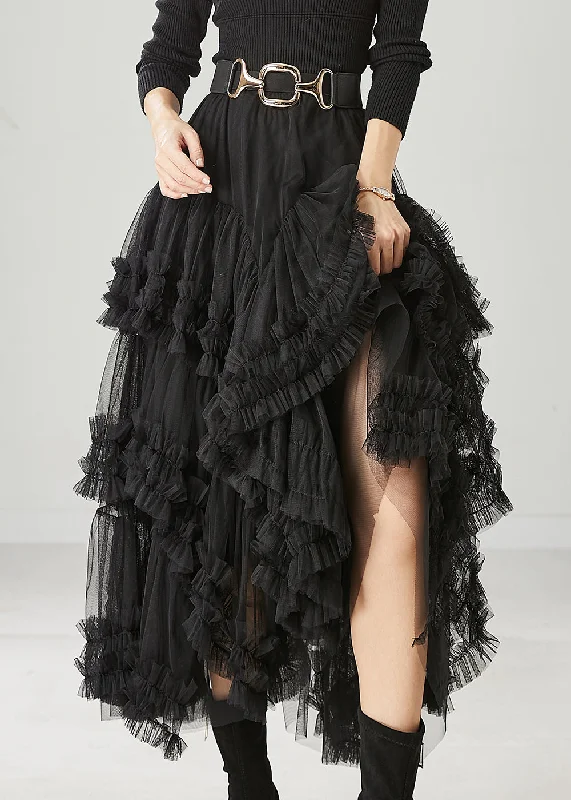 Art Black Ruffled Exra Large Hem Tulle Skirts Spring lace skirt romantic