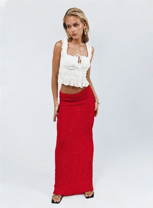 Belle Knit Maxi Skirt Red lightweight skirt design