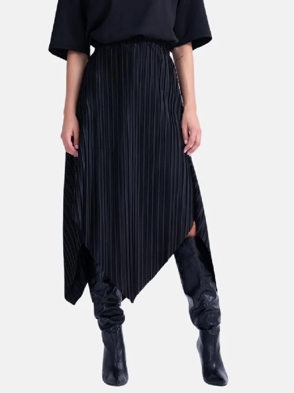 Black Asymmetrical Pleated Skirt lace skirt delicate