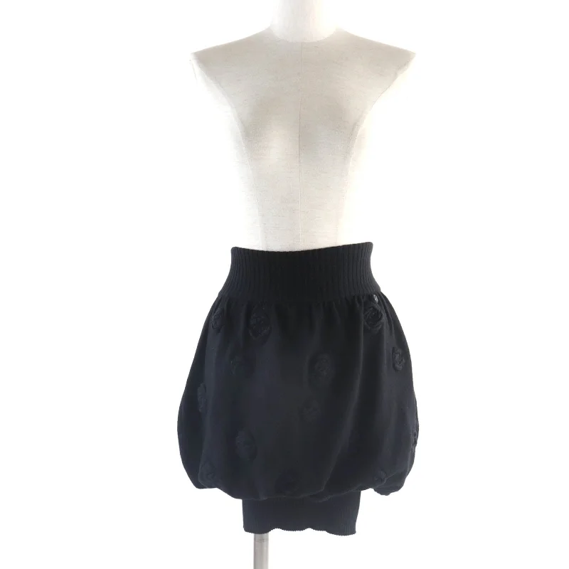 Chanel Camellia COCO Button Knit Skirt Black 34 cashmere skirt soft