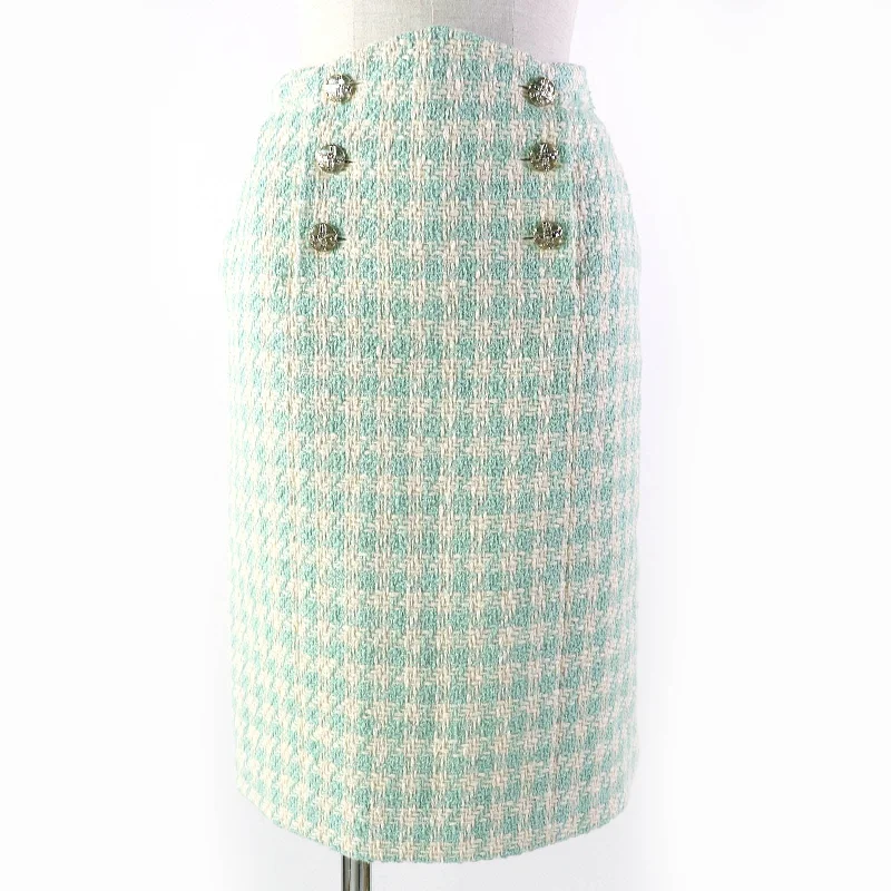 Chanel Cotton Silk Check Skirt Beaded Buttons zip skirt side