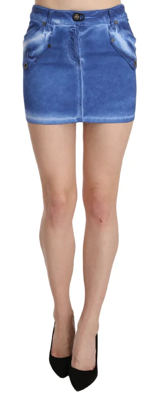 PLEIN SUD Chic Blue Mini Cotton Skirt with Zip Detail linen skirt light