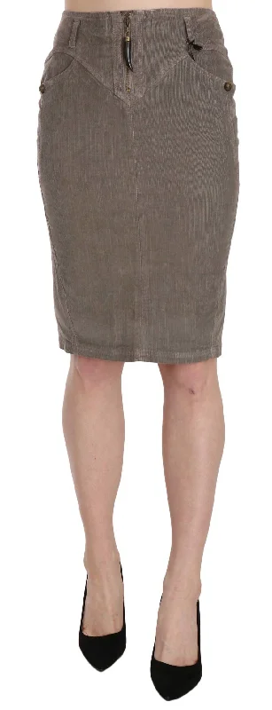 Just Cavalli Chic Gray Pencil Skirt with Logo Details chiffon skirt lightweight