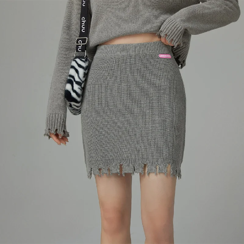 Distressed Print Knit Skirt corduroy skirt textured