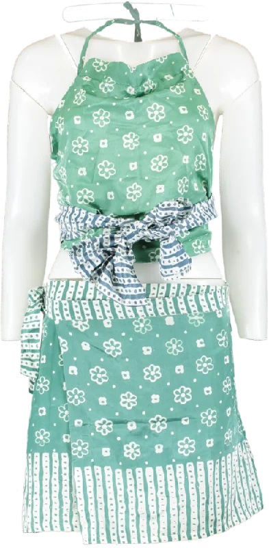 Cloe Cassandro Green Lila Silk-cotton Halter Top And Tilly Mini Skirt Set UK XS lace skirt intricate