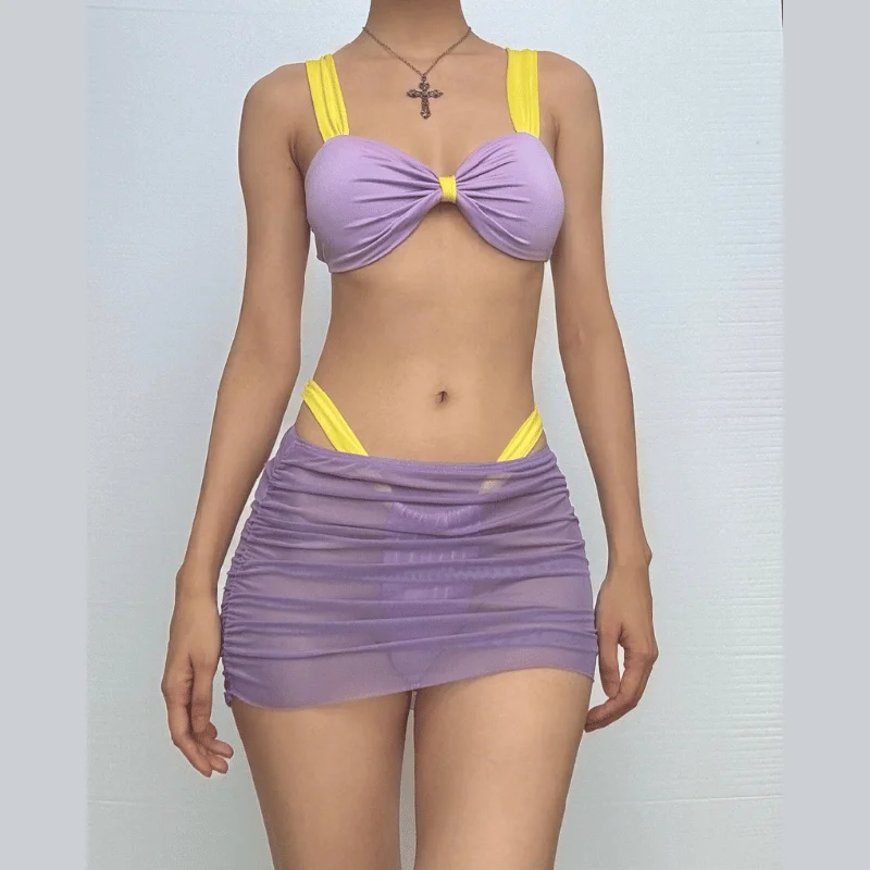 Contrast mesh cami 3 piece skirt set velvet skirt luxurious