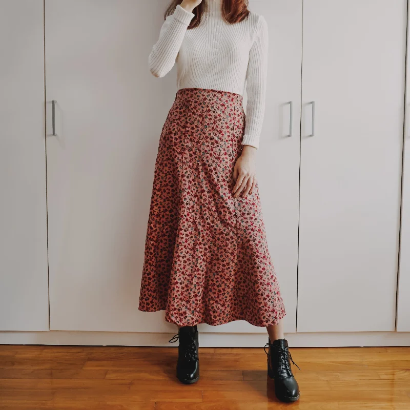 Corduroy Ditsy Floral Midi Skirt (3 Colors) cashmere skirt fine