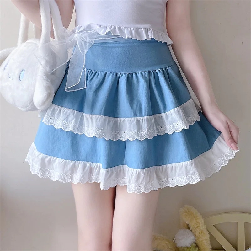 Cute lace cake skirt yv30826 silk skirt luxurious