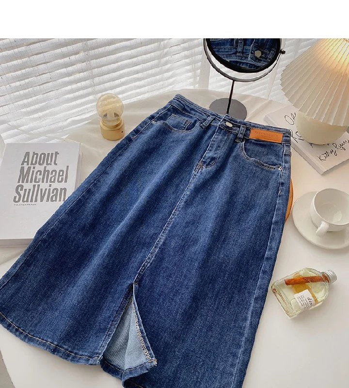Denim skirt with high waist and split design  5698 corduroy skirt durable