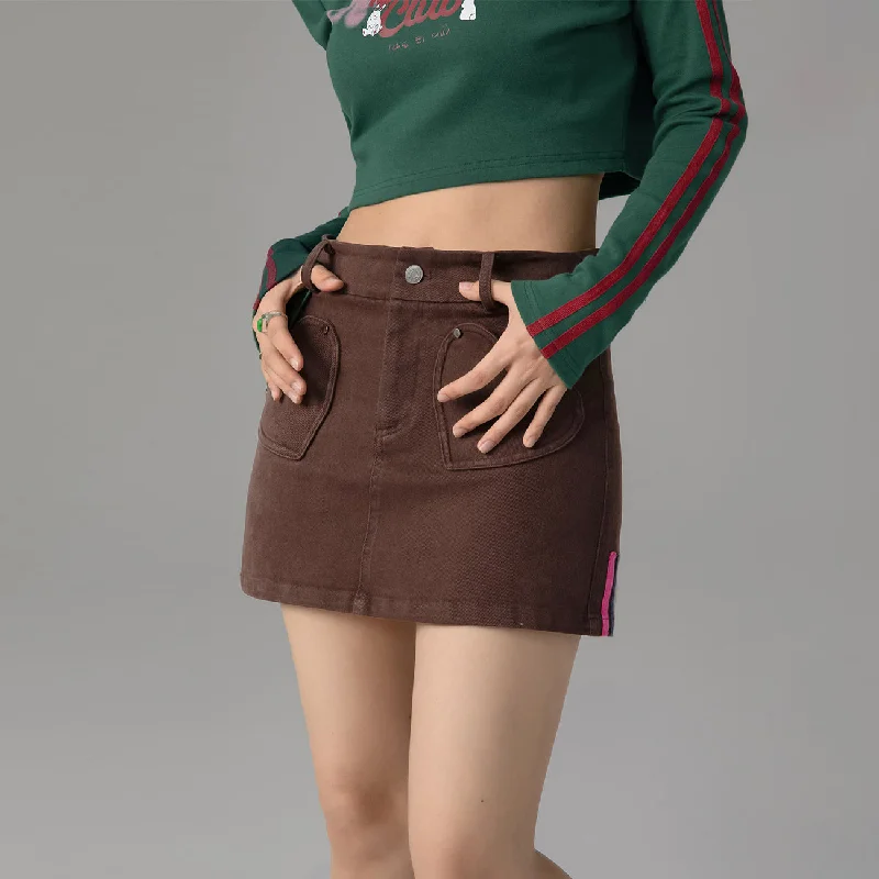 Heart Pocket Denim Mini Skirt silk skirt lustrous