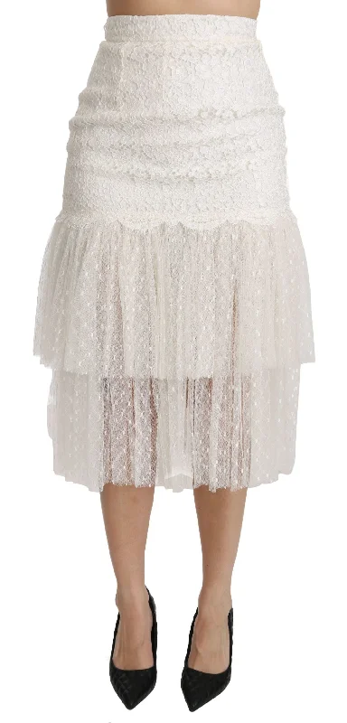 Dolce & Gabbana Elegant White Lace High-Waist Skirt high slit skirt