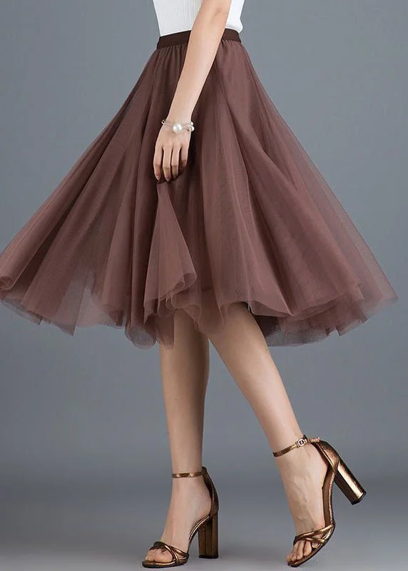 Fashion Brown High Waist Exra Large Hem Tulle Pleated Skirt Spring cashmere skirt fine