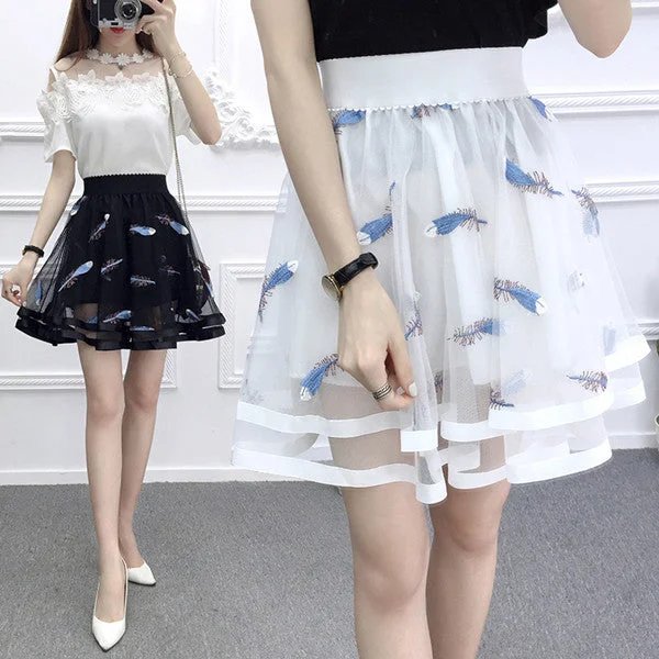 Flower mesh high waist skirt YV40164 wool skirt warm