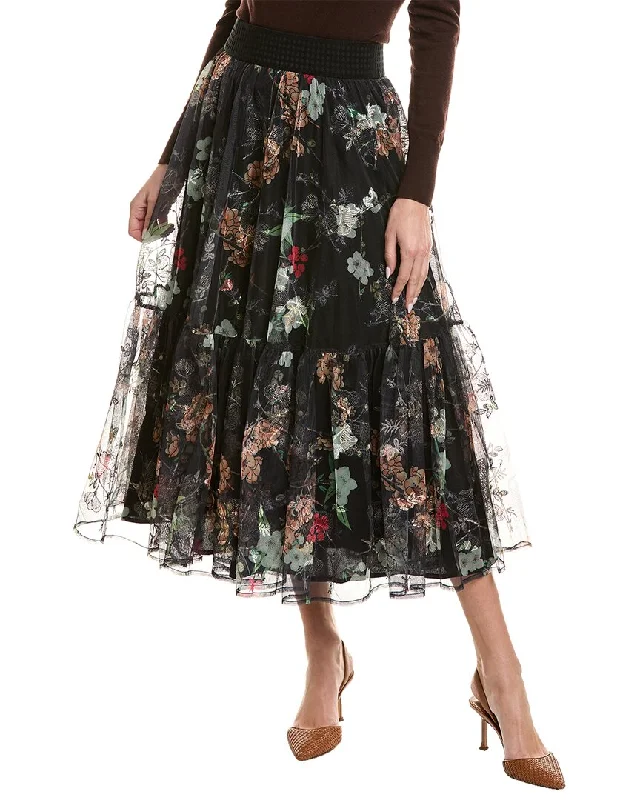 Gracia Mesh Floral Midi Skirt denim skirt fashionable