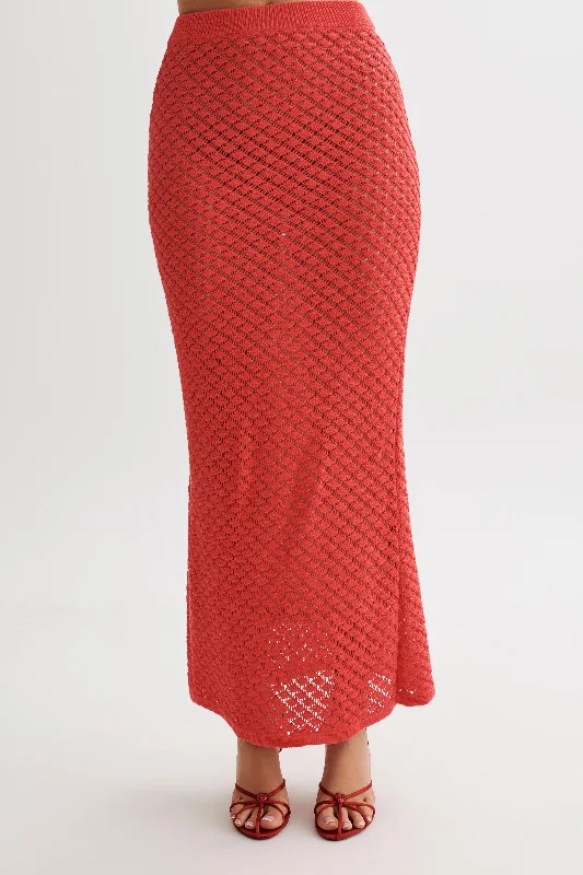 Guiliana Knit Maxi Skirt - Pomegranate linen skirt natural