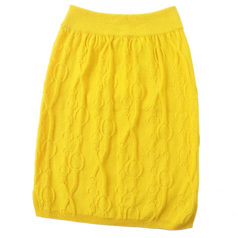 HERMES Cashmere Knit Tight Skirt Yellow 34 silk skirt smooth