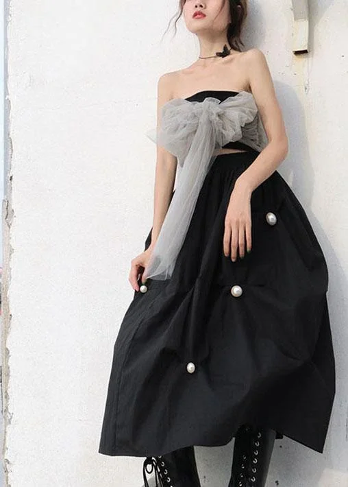 High Waist Style Black Nail Bead Summer A Line Skirts velvet skirt glossy
