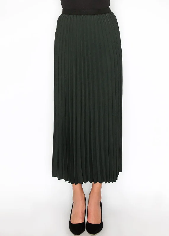 Hunter Green Midi Pleat Skirt leather skirt sleek