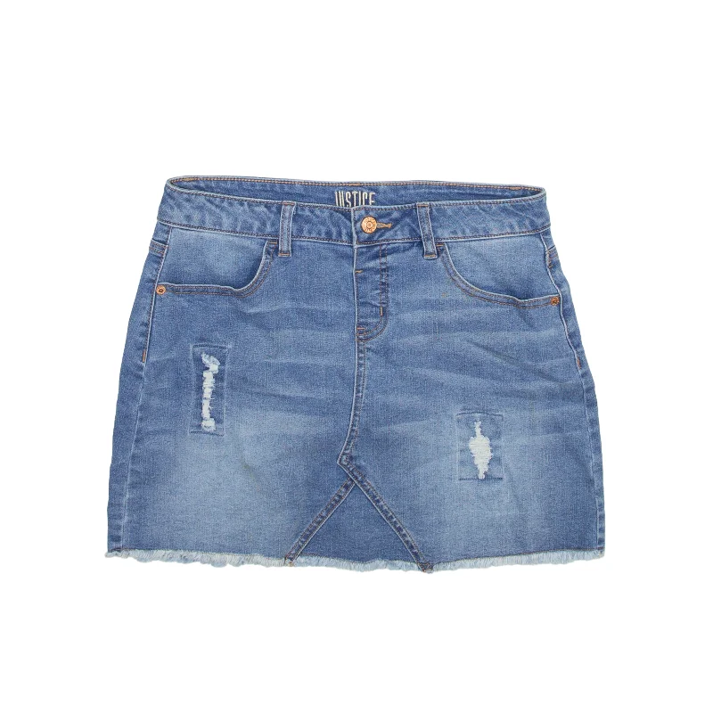 JUSTICE Y2K Extreme Short Mini Skirt Blue Denim Womens M button skirt front