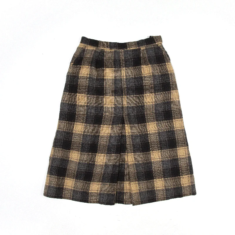 Knee Length Pleated Skirt Cream Check Womens UK 4 wool skirt thick