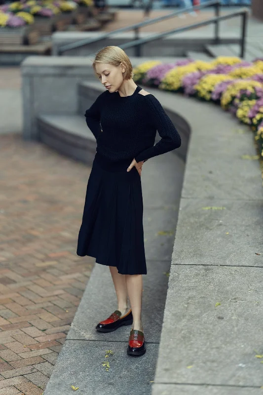 KNIT PLEATED SKIRT (24")-BLACK wool skirt warm