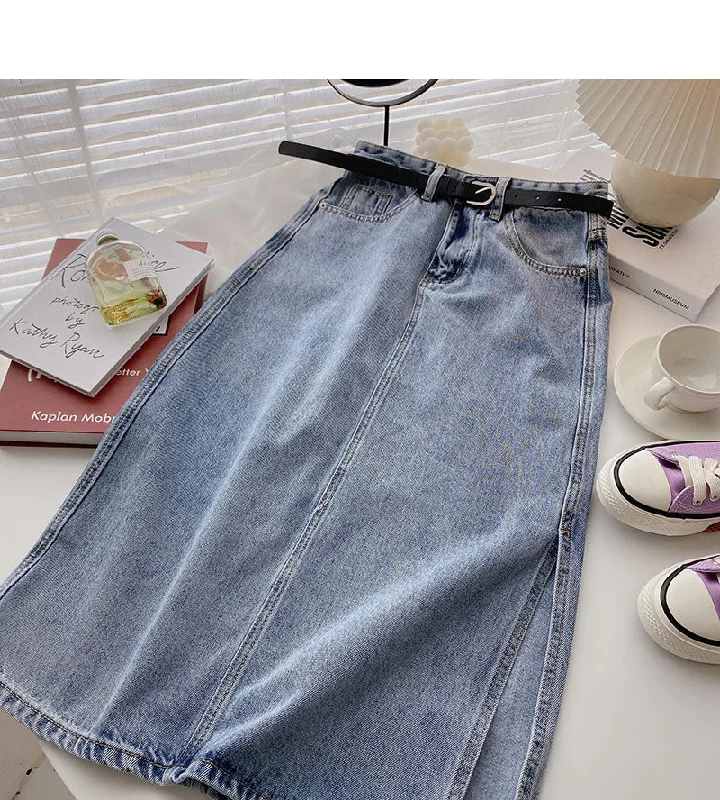 Korean split A-shaped high waist slim design fashion skirt  5709 velvet skirt plush