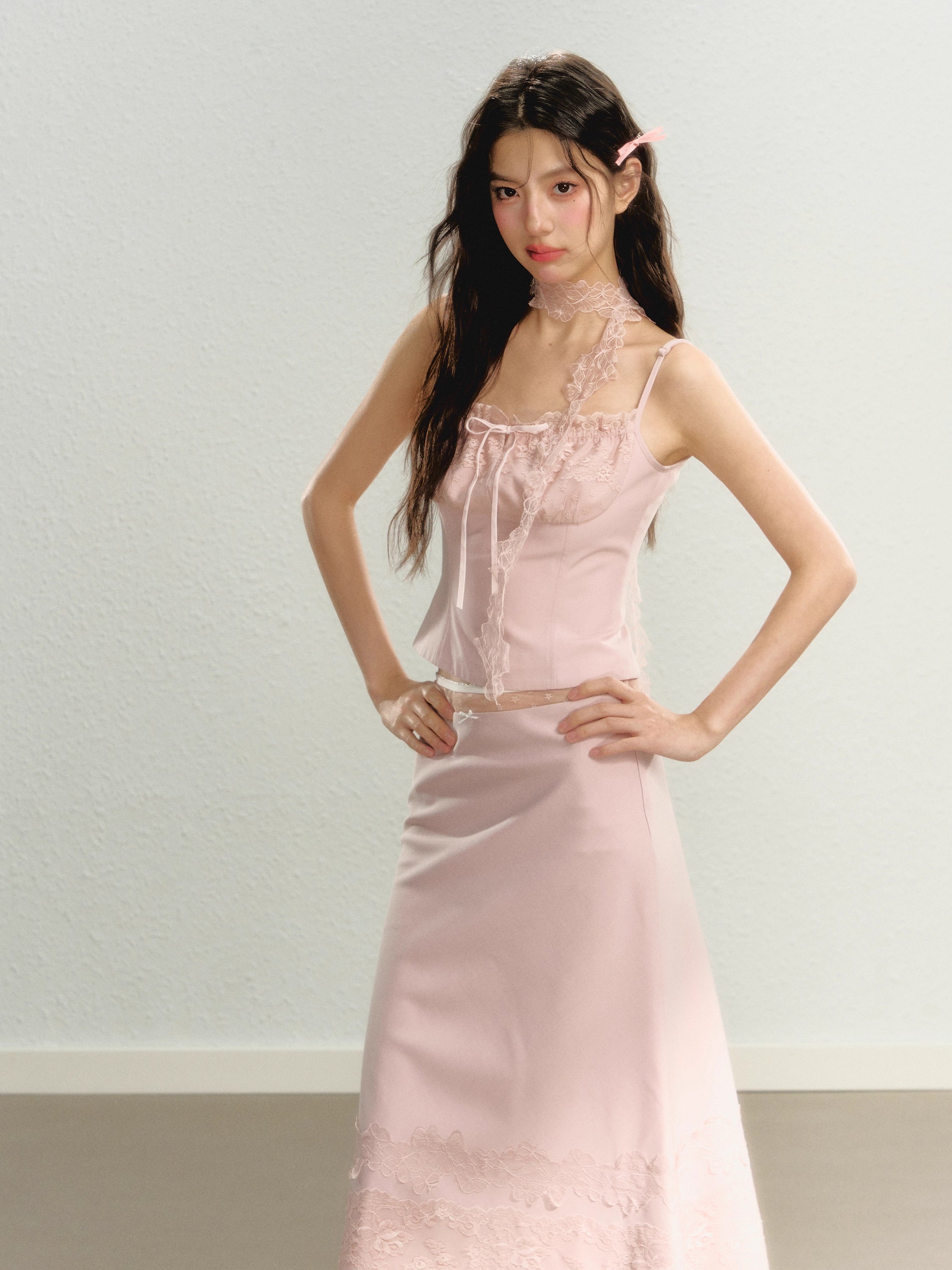 Lace Spaghetti Strap Tank Top & Mini Skirt Set cashmere skirt rich