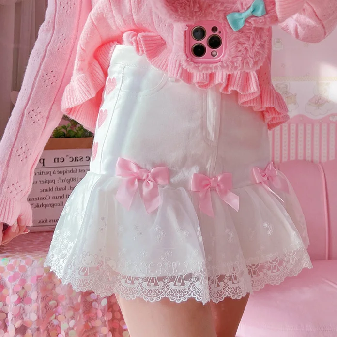 Love bow lace skirt yv30799 chiffon skirt airy