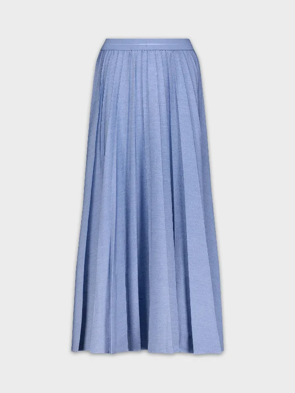 PLEATED SKIRT 37"-DENIM LT BLUE pleated skirt texture