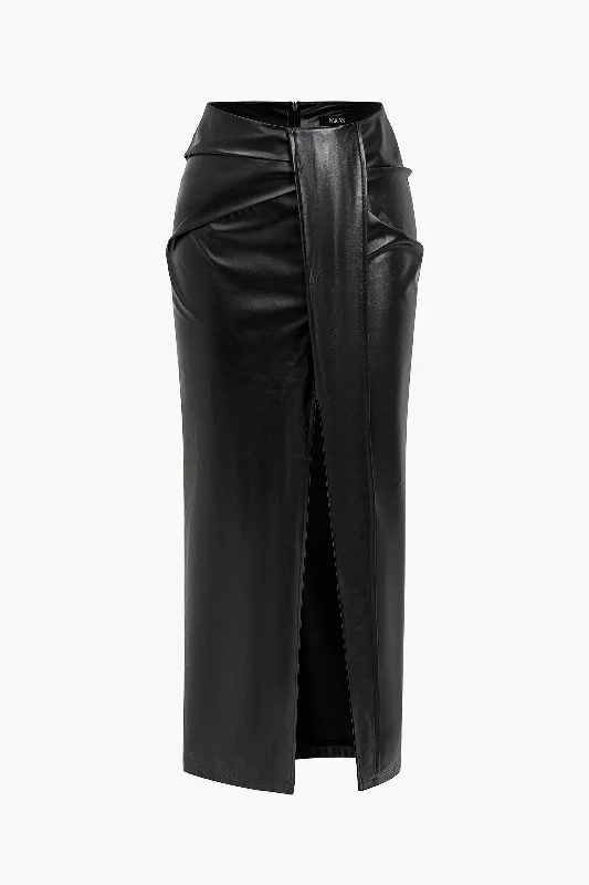 Faux Leather Ruched Skirt linen skirt natural