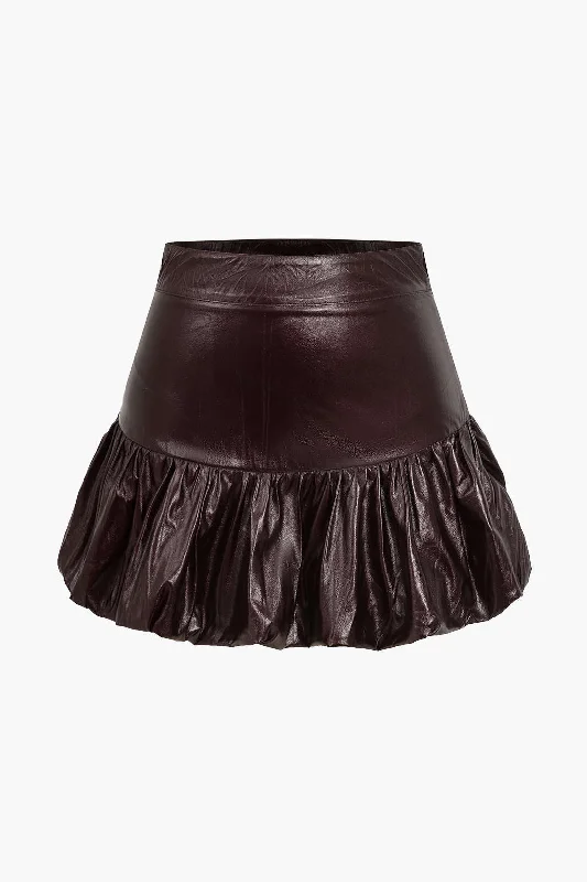 Solid Faux Leather Ruched Skirt leather skirt bold