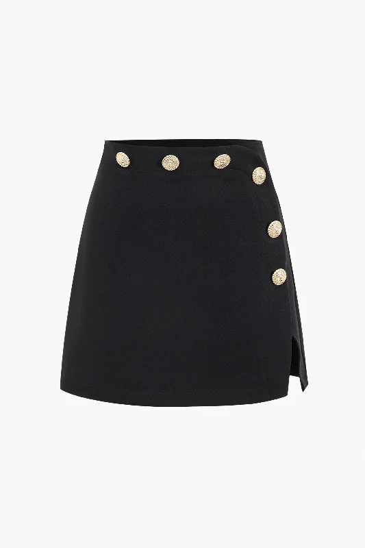 Button High Waist Skirt slim fit skirt