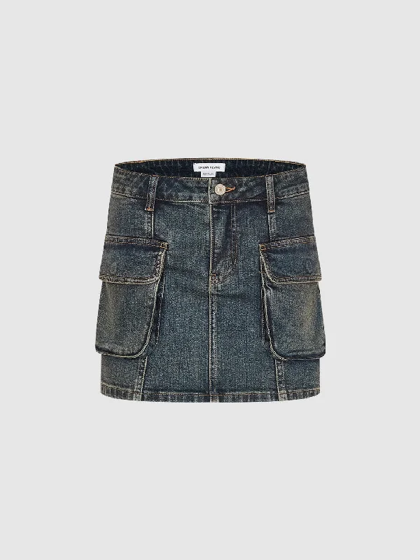 Multi Pocket Mini Denim Skirt leather skirt bold