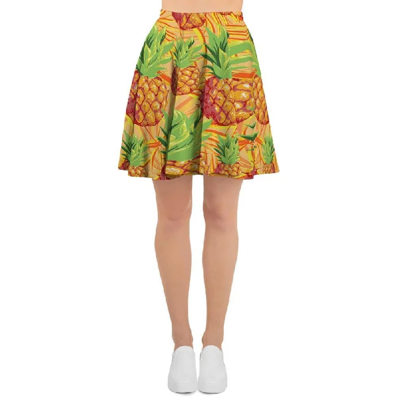 Neon Yellow Pineapple Hawaiian Print Women's Skirt lace skirt intricate