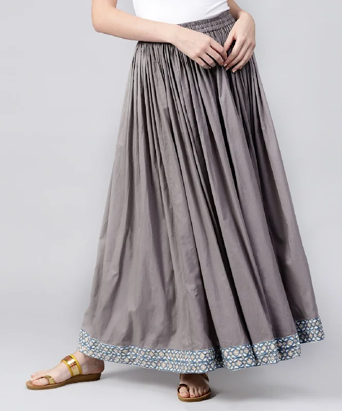 NOZ2TOZ Grey Cotton Ankle Length Flared Skirt midi skirt versatile