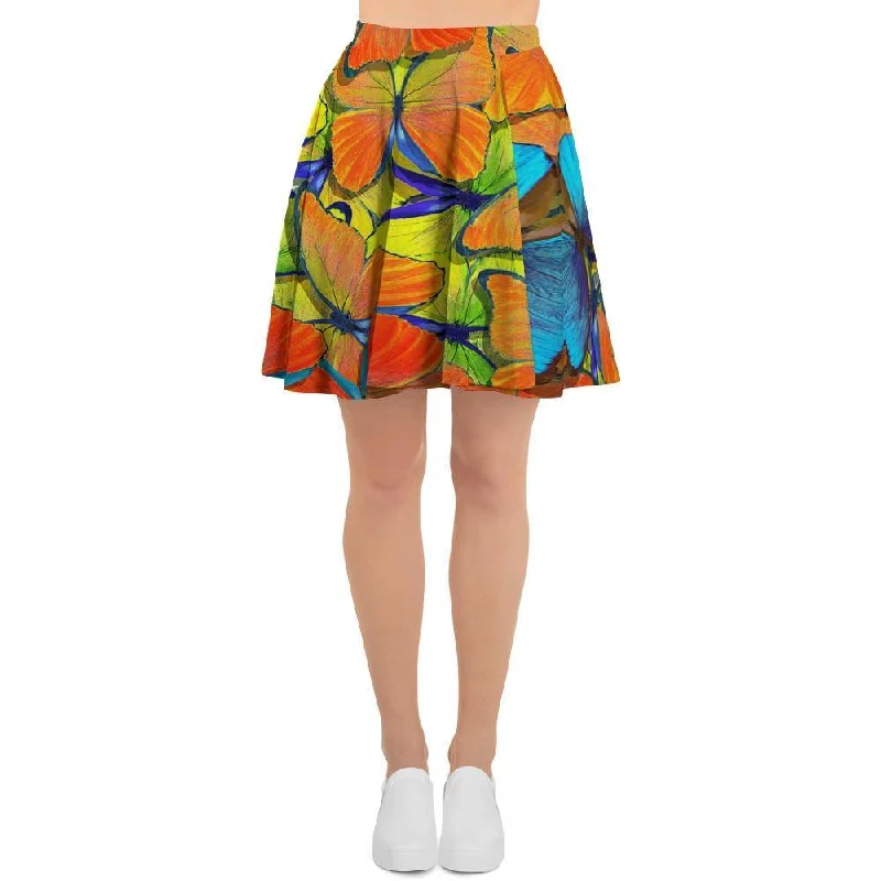 Orange And Blue Butterfly Print Women's Skirt vintage skirt charm