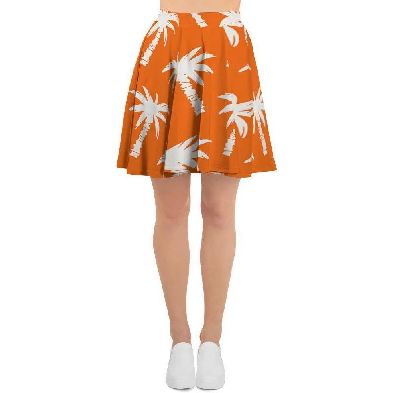 Orange Hawaiian Palm Tree Print Women's Skirt linen skirt natural
