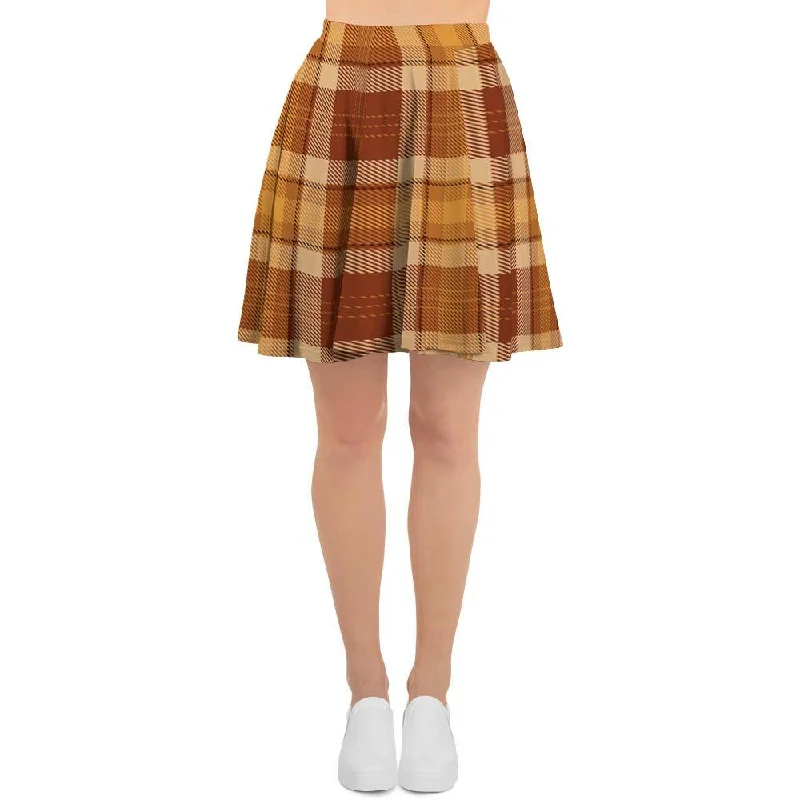 Orange Plaid Tartan Print Women's Skirt satin skirt smooth