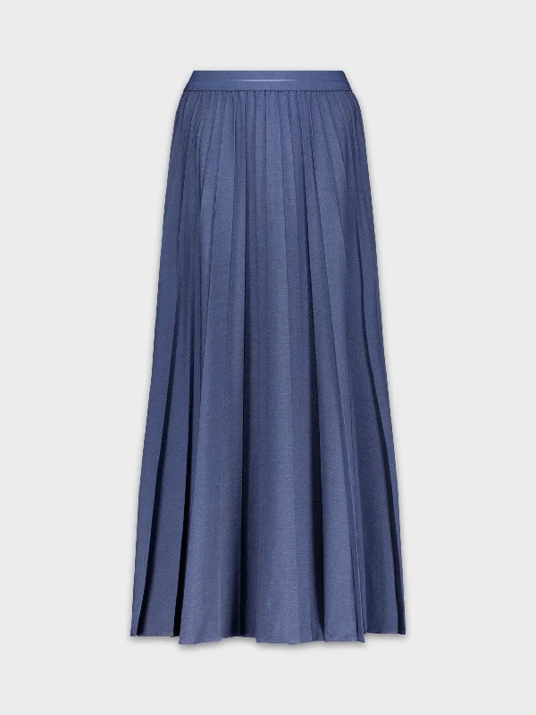 PLEATED SKIRT 37"-DENIM DARK BLUE lace skirt elegant